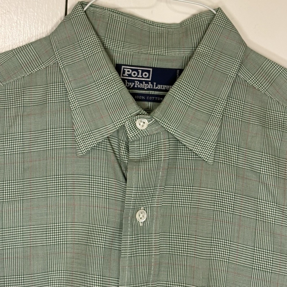 VINTAGE Polo Ralph Lauren Shirt Mens Size L Green Long Sleeve 100% Cotton Pocket - Picture 5 of 9